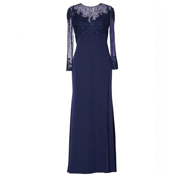 NWT Mac Duggal Plus Fabulouss 49173 Midnight Blue Lace Long Sleeve Gown 20W - Picture 4 of 14